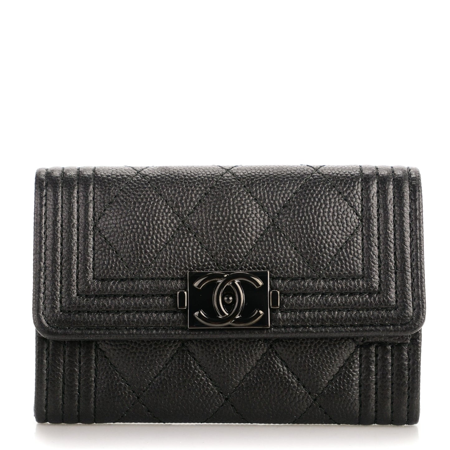 Caviar Quilted Boy Flap Card Holder So Black