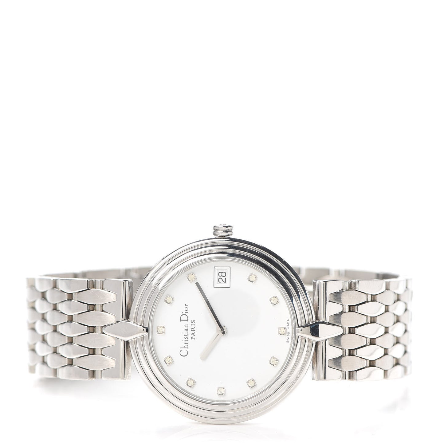 Stainless Steel Diamond 30mm Round Quartz Watch