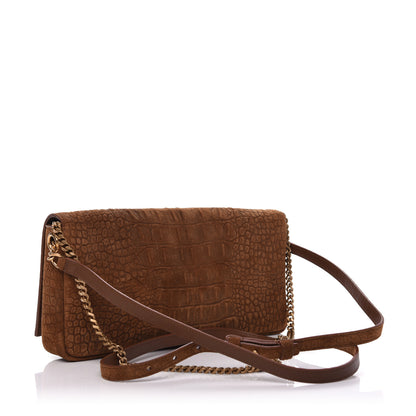 Saint Laurent Crocodile Embossed Suede Monogram Tassel Kate 99 Tan 3 of 9