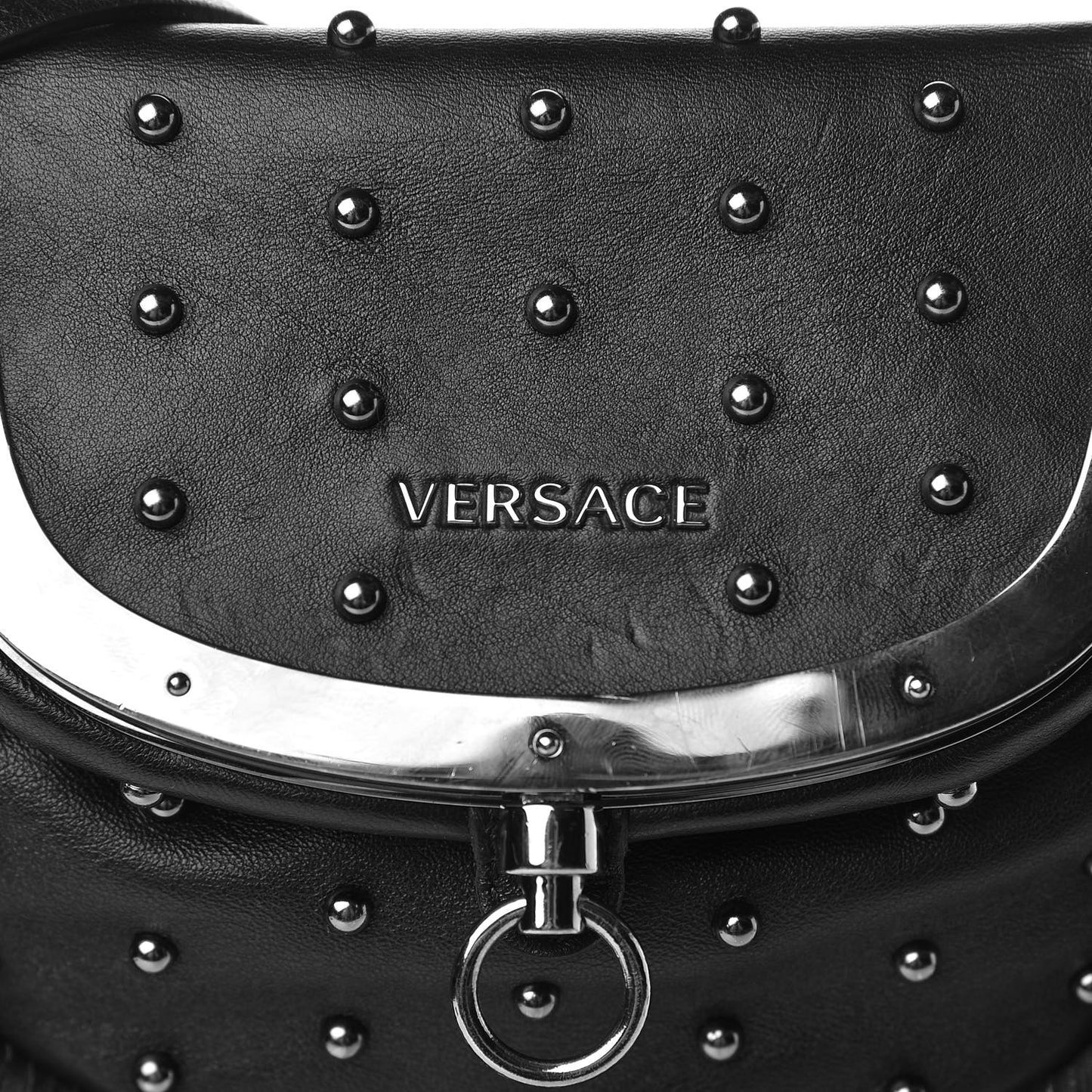 Nappa Studded Fringe Crossbody Bag Black