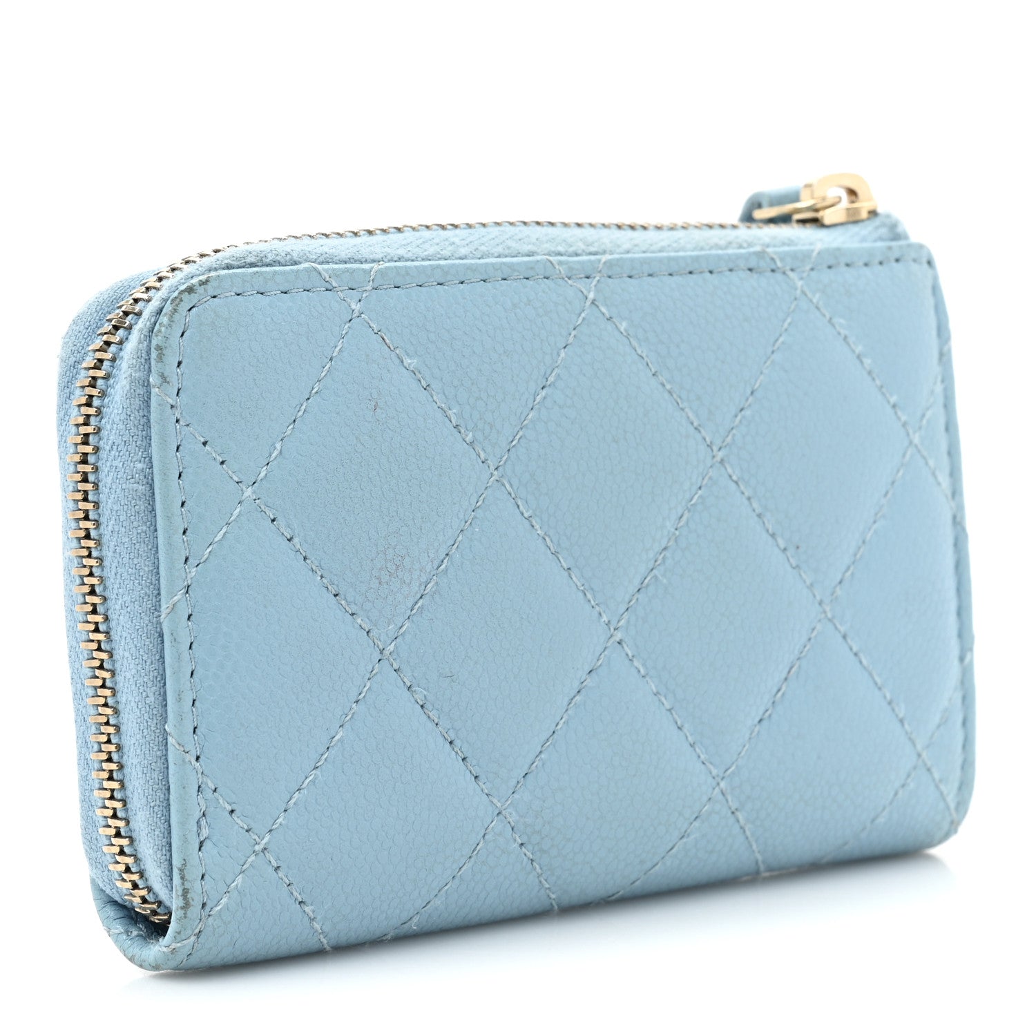 Chanel Caviar Quilted Zipped Key Holder Case Light Blue 3 of 13