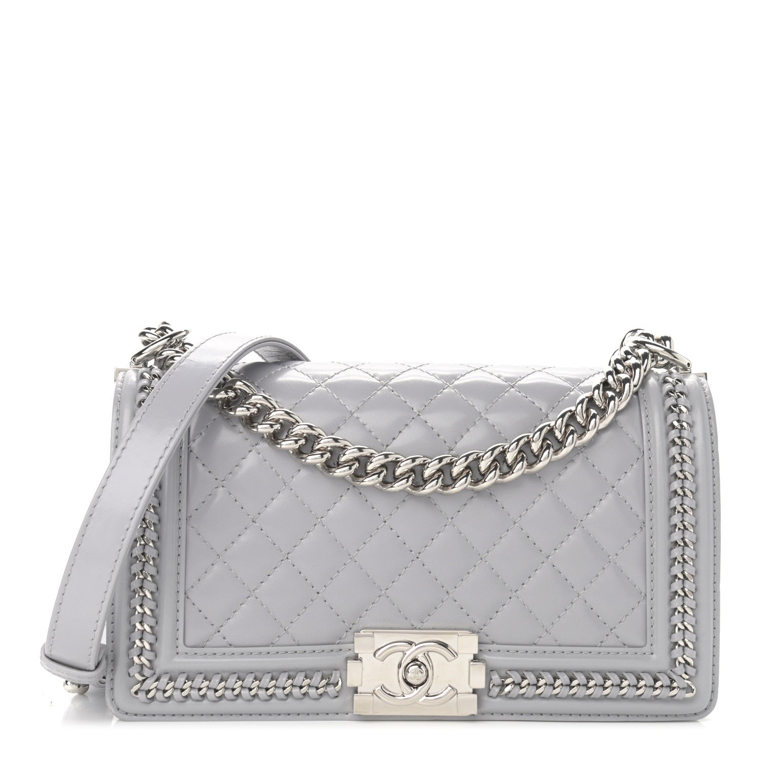 Chanel Iridescent Lambskin Quilted Medium Chain Around Boy Flap Grey 1 of 10