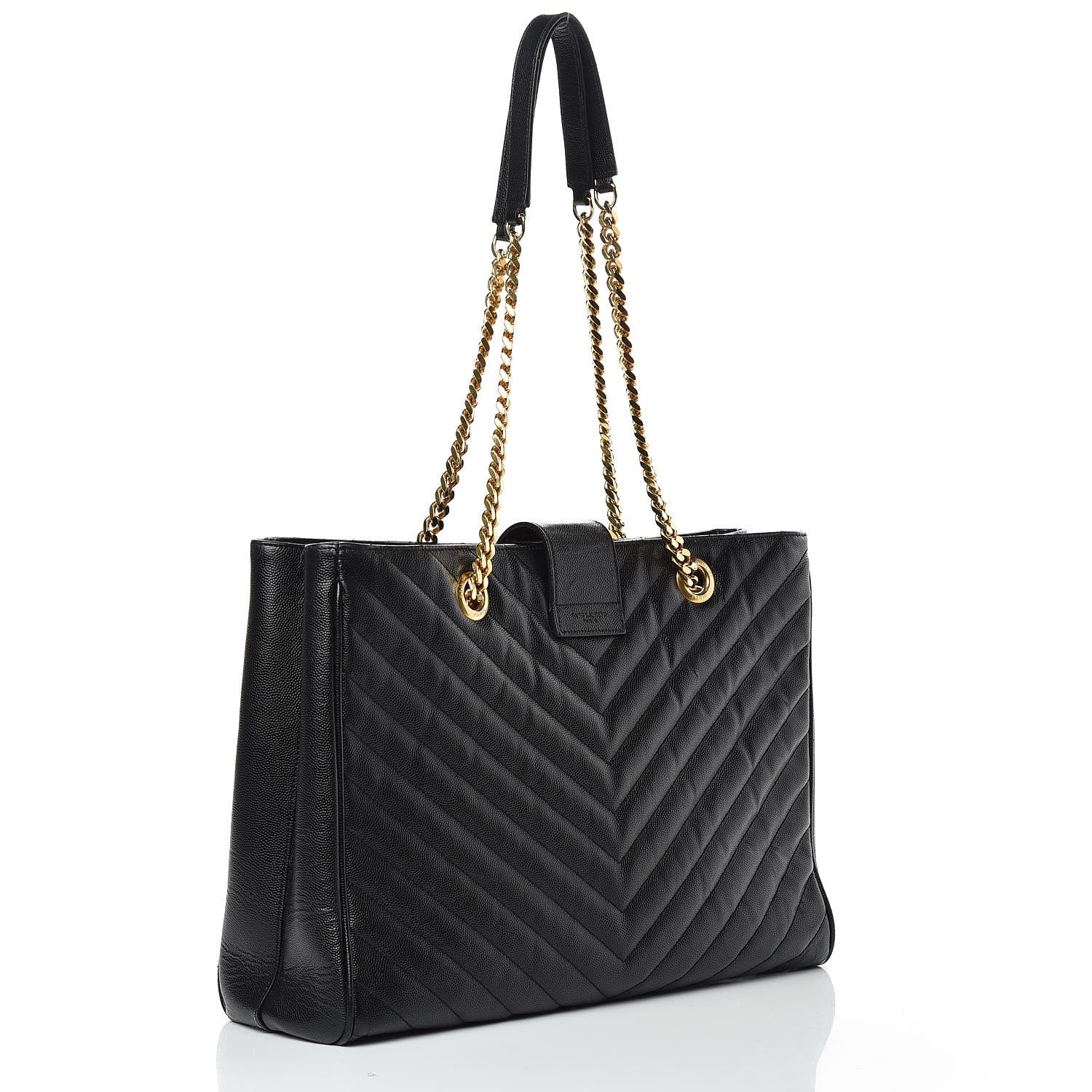 Saint Laurent Grain De Poudre Matelasse Chevron Monogram Shopping Bag Black 3 of 16