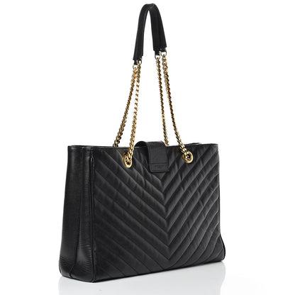 Saint Laurent Grain De Poudre Matelasse Chevron Monogram Shopping Bag Black 3 of 16