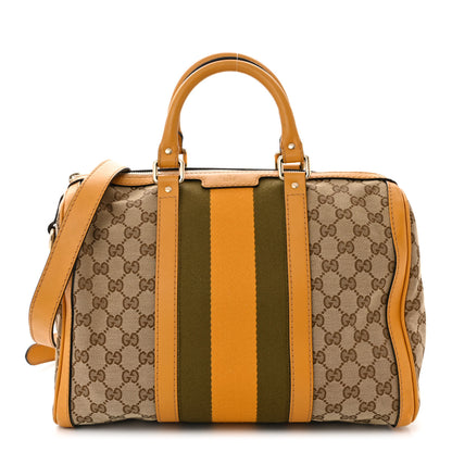 Gucci Monogram Selleria Calfskin Vintage Web Medium Boston Beige Ebony Yellow 1 of 14