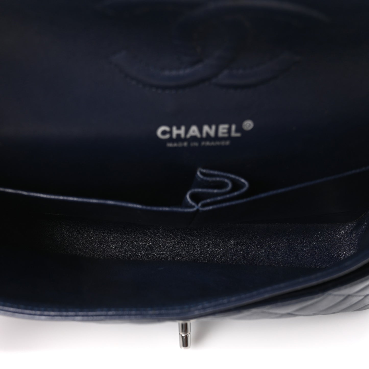 Lambskin Quilted Medium Double Flap Navy