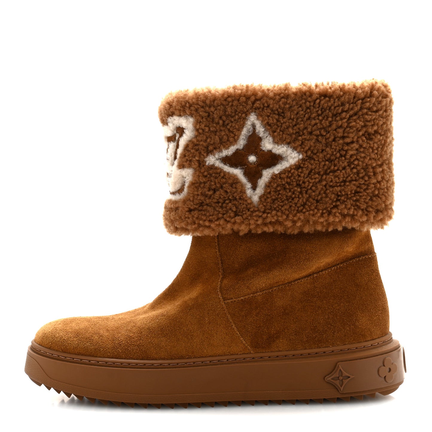 Suede Calfskin Shearling Snowdrop Flat Ankle Boot 39 Cognac
