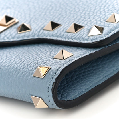 Valentino Garavani Pebbled Calfskin Rockstud Flip Lock Wallet On Chain Niagara 6 of 10