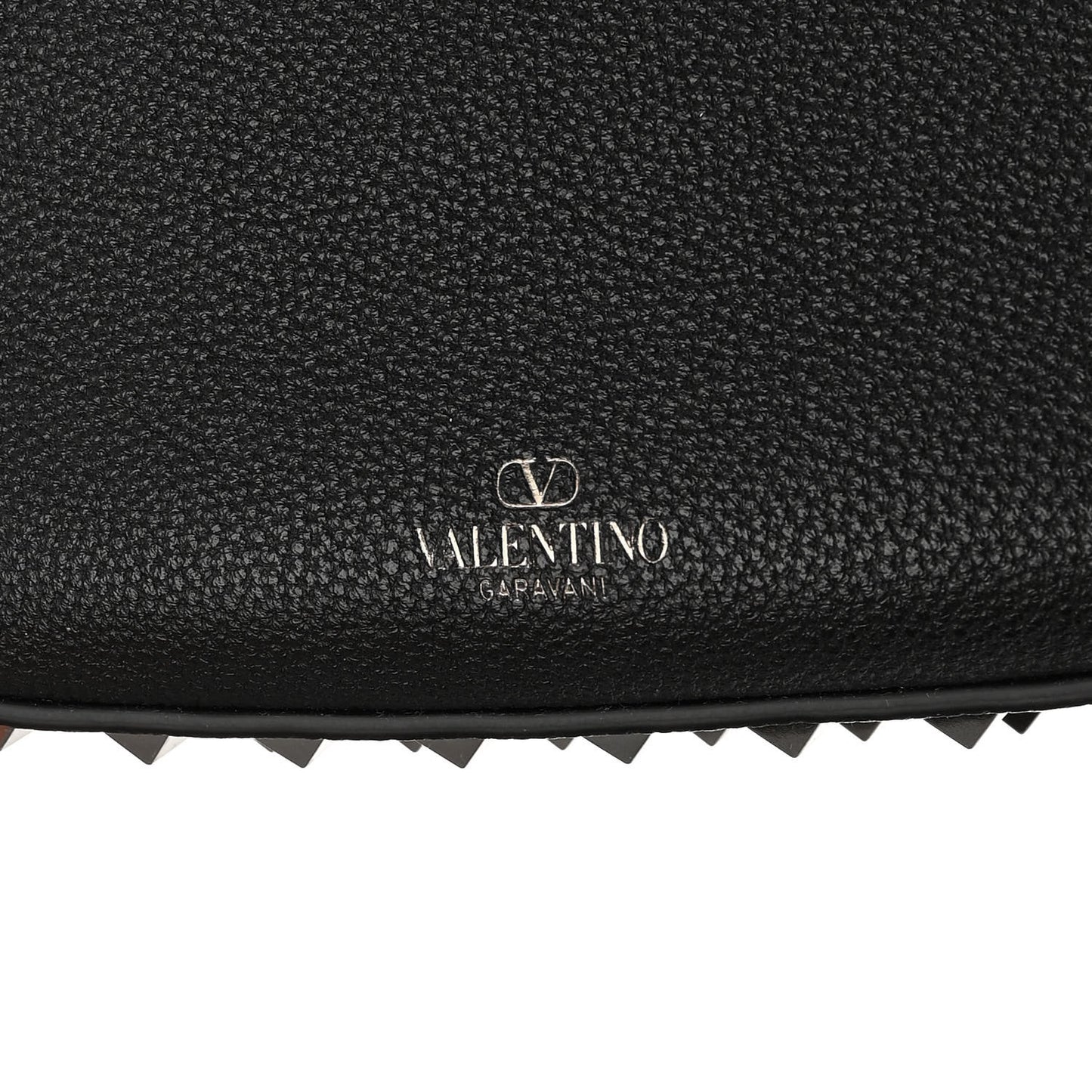 Grained Calfskin Rockstud Hobo Bag Black