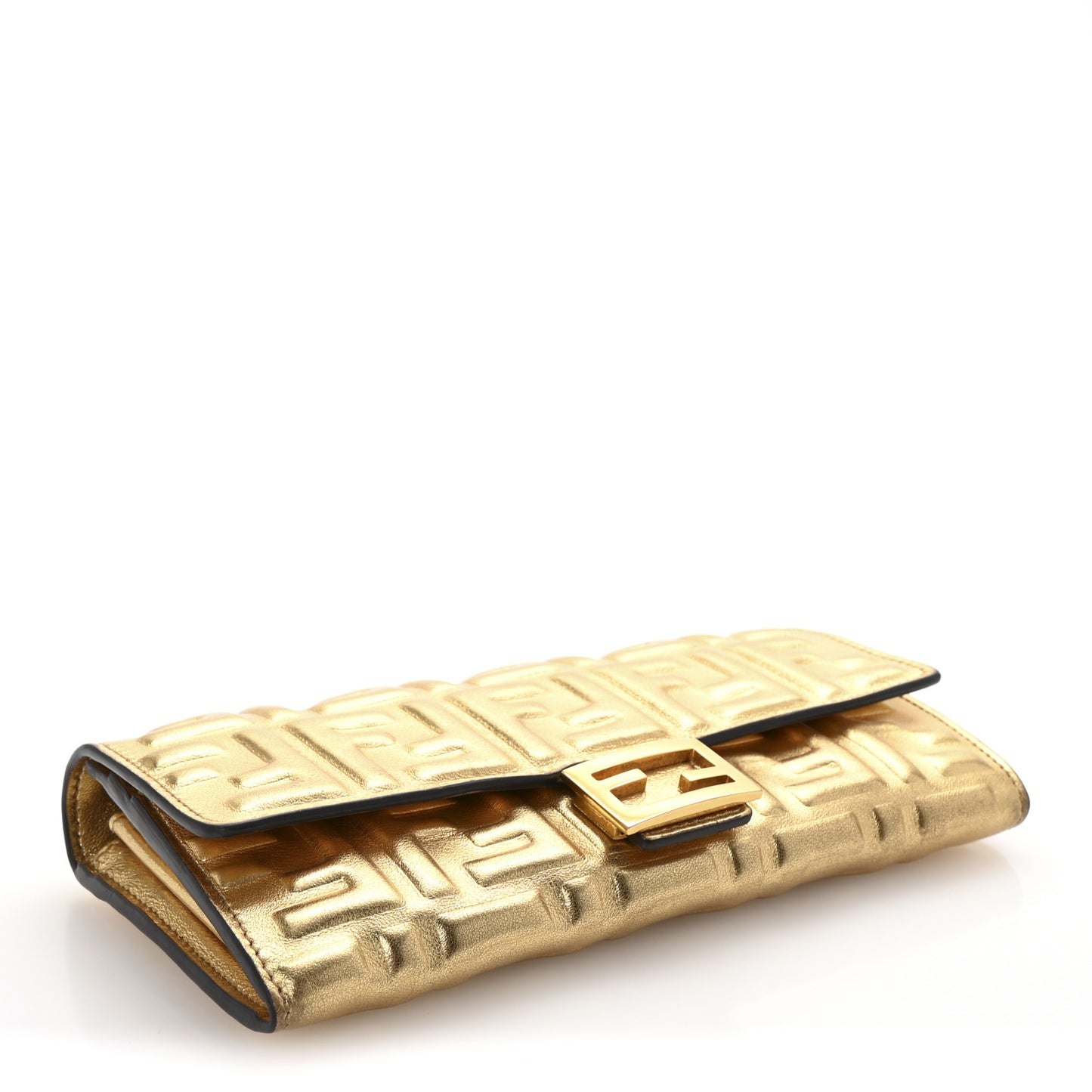 Vitello Catalan Mirror FF 1974 Embossed Continental Wallet Gold