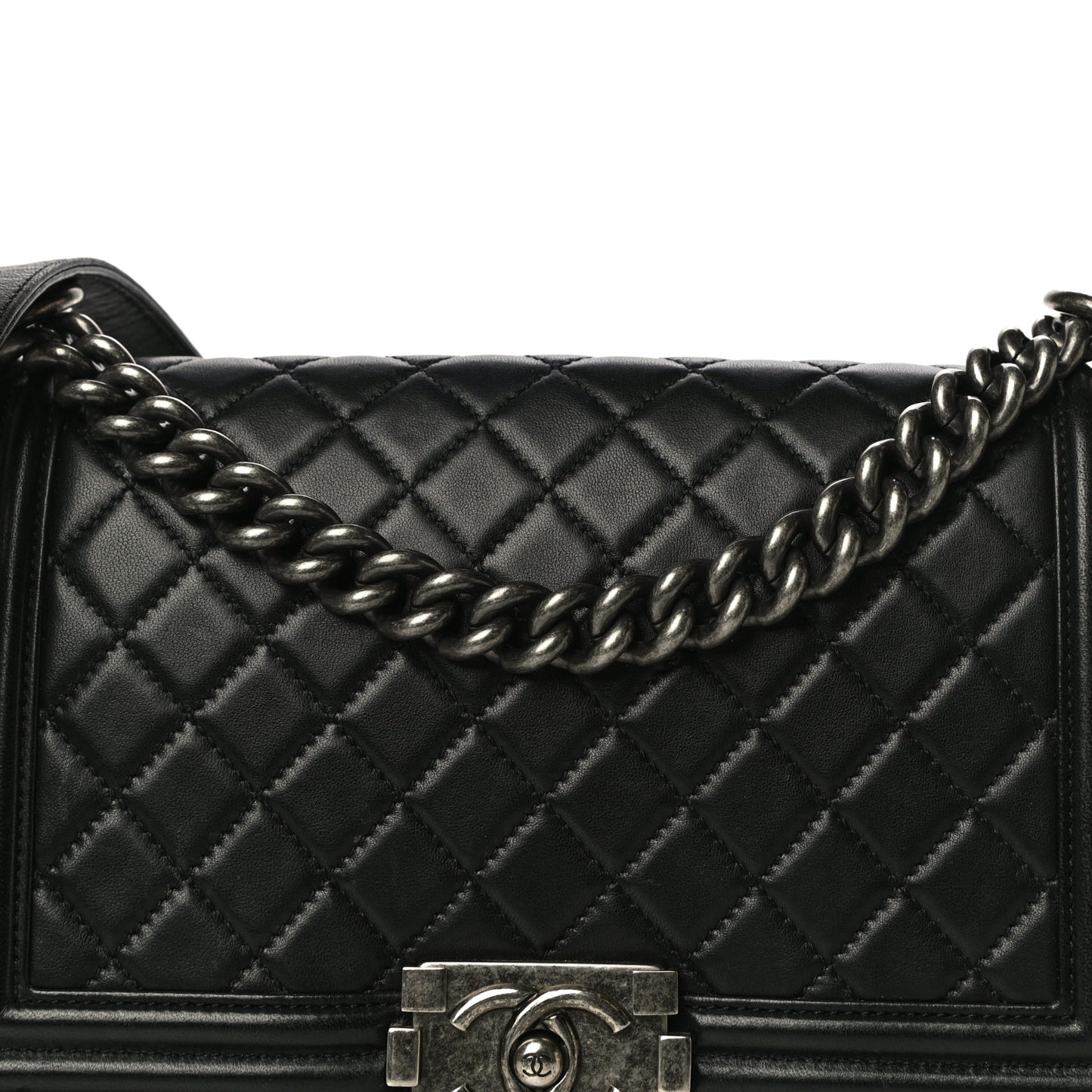 Lambskin Quilted Medium Boy Flap Black