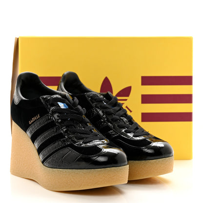 Gucci X ADIDAS Velvet Crocodile Embossed Gazelle Wedge Sneakers 39 Black 9 of 9
