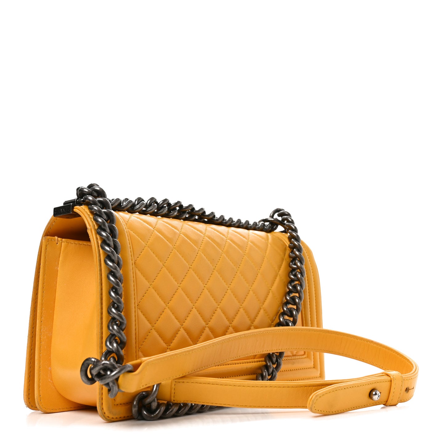 Lambskin Quilted Medium Boy Flap Yellow