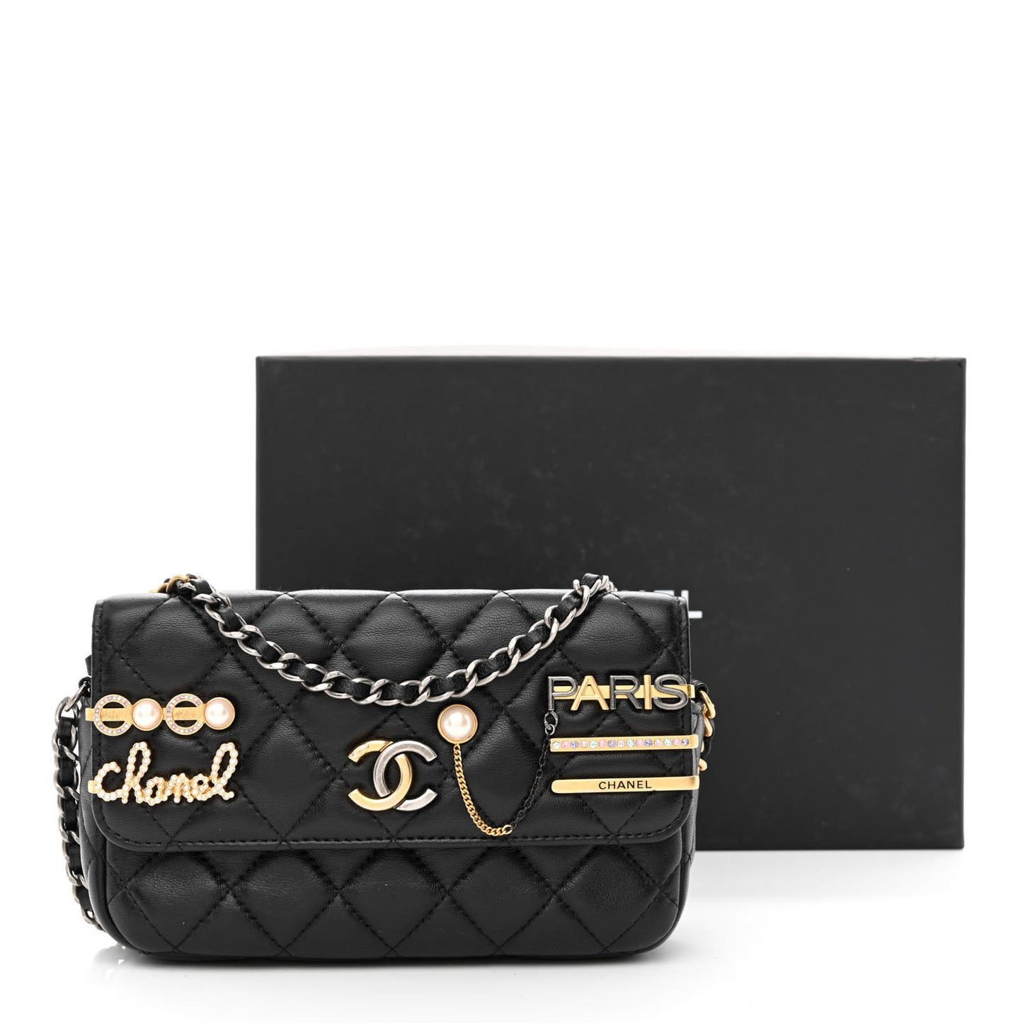Lambskin Quilted Coco Clips Single Flap Black