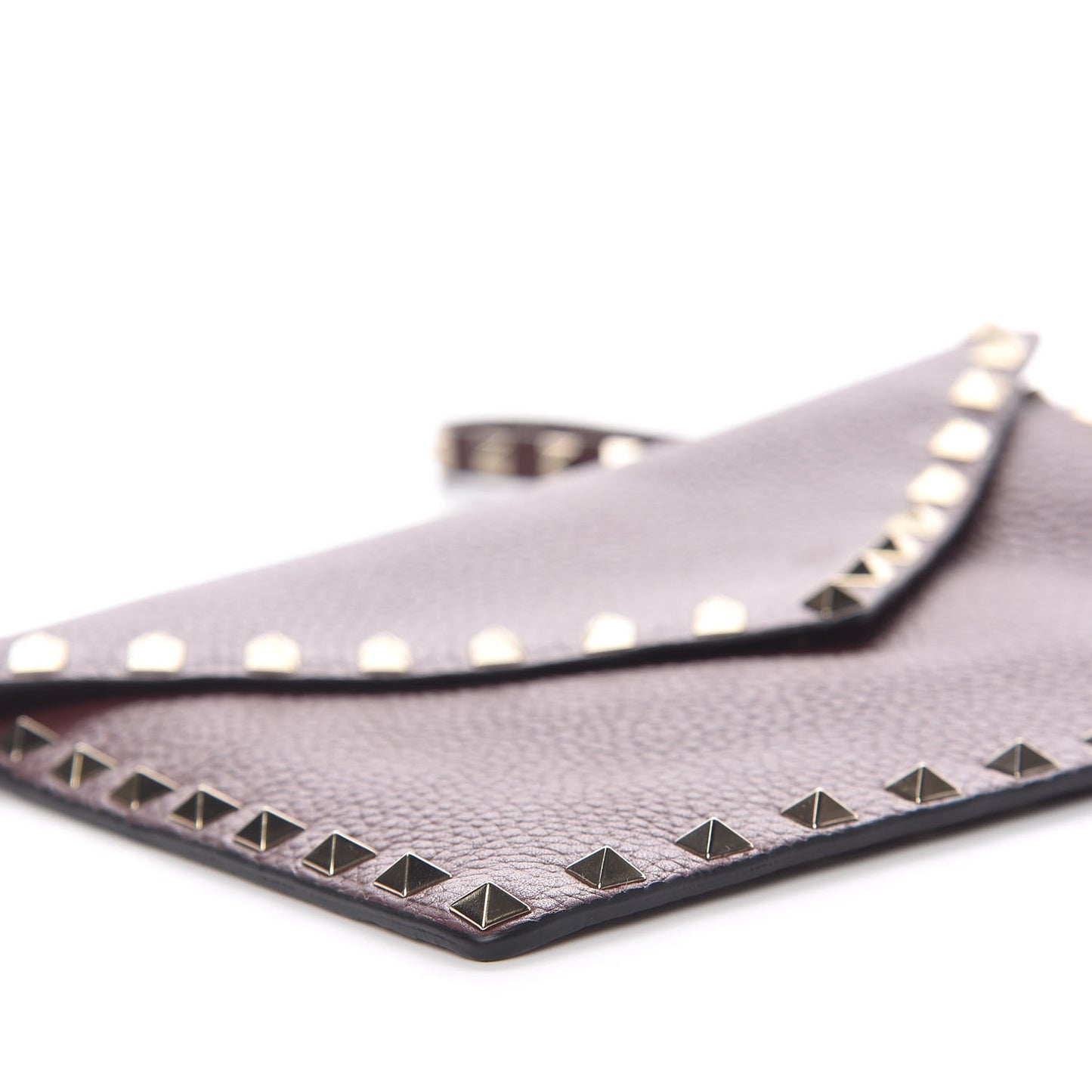 Pebbled Calfskin Medium Rockstud Envelope Flat Wristlet Pouch Rubin
