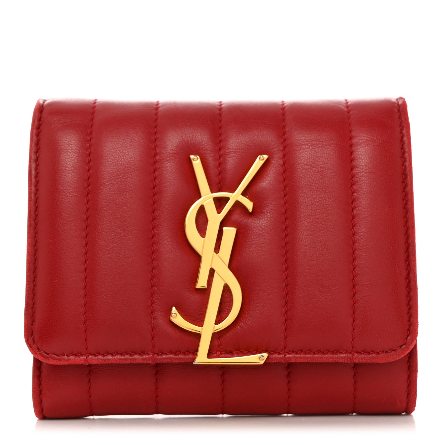 Lambskin Matelasse Monogram Vicky Tri-Fold Wallet Rouge Eros