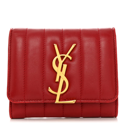 Saint Laurent Lambskin Matelasse Monogram Vicky Tri-Fold Wallet Rouge Eros 1 of 16