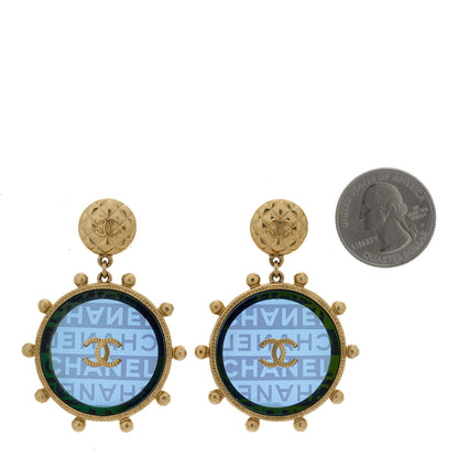 Chanel Resin CC Disc Drop Earrings Blue Gold 2 of 5