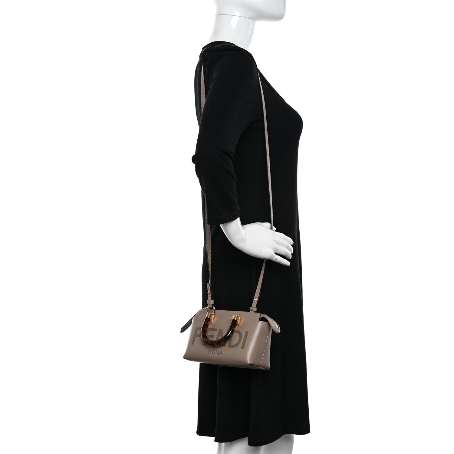 Fendi Vitello King Plexiglass Logo Embossed Mini By The Way Top Handle Boston Bag Tortora 2 of 10