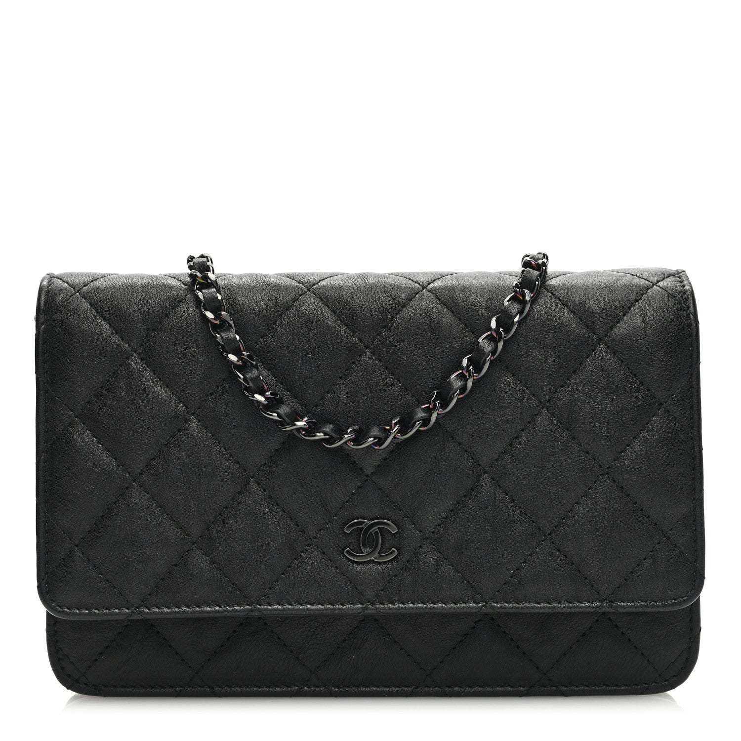 Chanel Crumpled Calfskin Quilted Wallet On Chain WOC So Black 1 of 12
