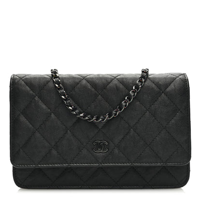 Chanel Crumpled Calfskin Quilted Wallet On Chain WOC So Black 1 of 12