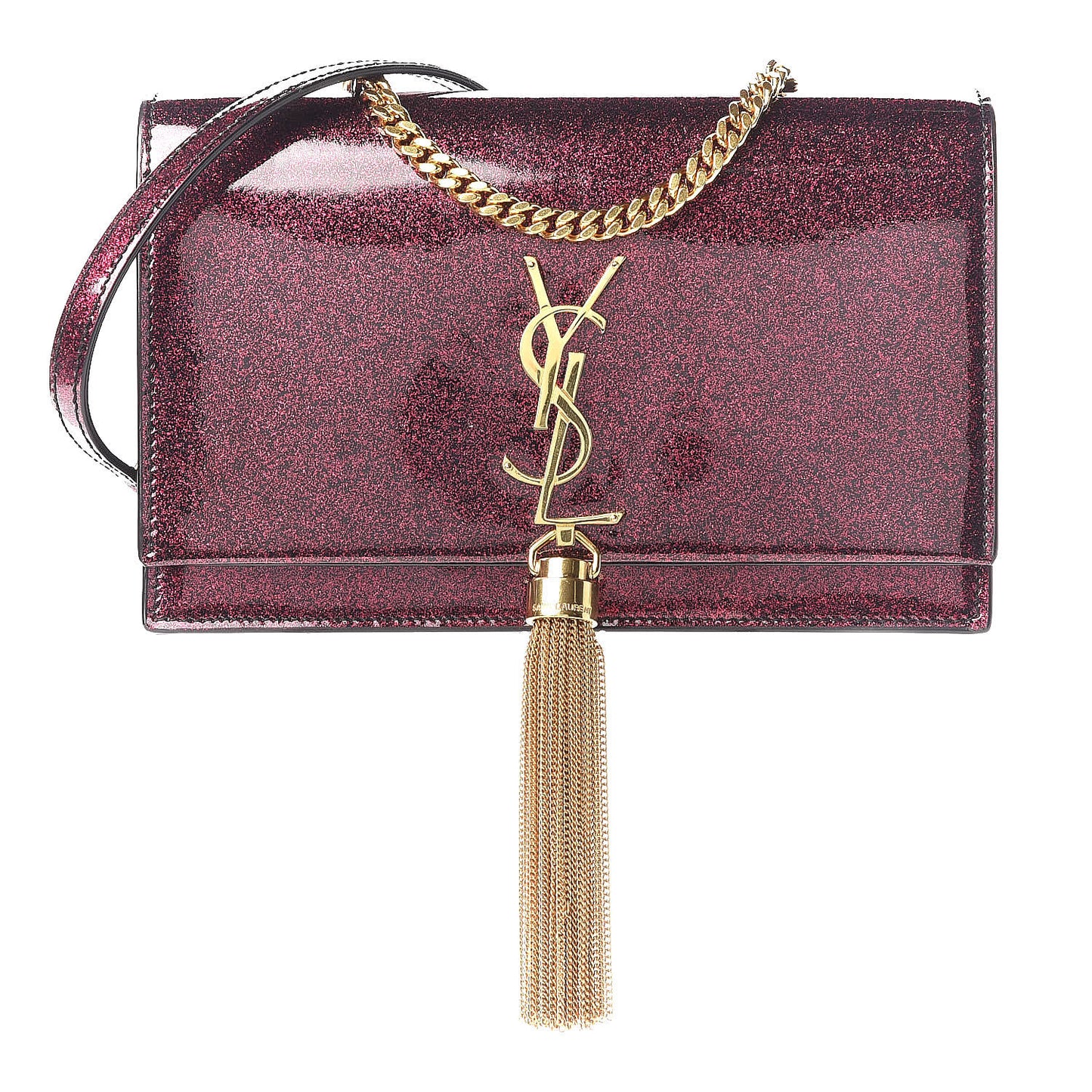 Patent Glitter Small Monogram Kate Tassel Satchel Bright Fuchsia