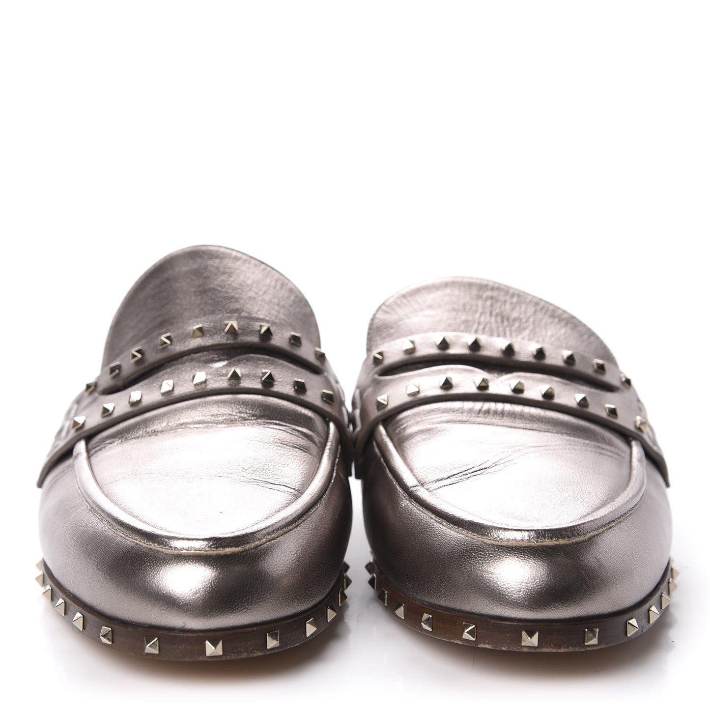 Metallic Lambskin Soul Rockstud Flat Mules 40 Silver