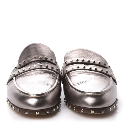 Valentino Garavani Metallic Lambskin Soul Rockstud Flat Mules 40 Silver 2 of 9