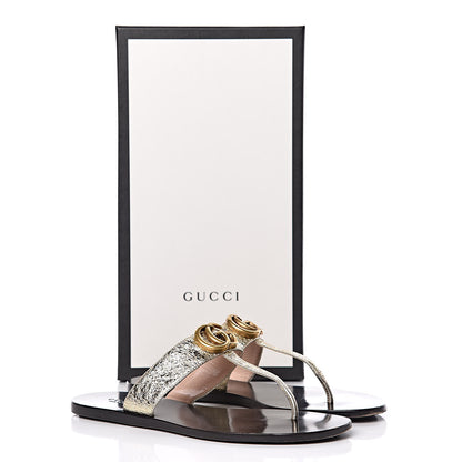 Gucci Nappa Silk Galassia GG Marmont Thong Flat Sandals 37 Platino 14 of 14