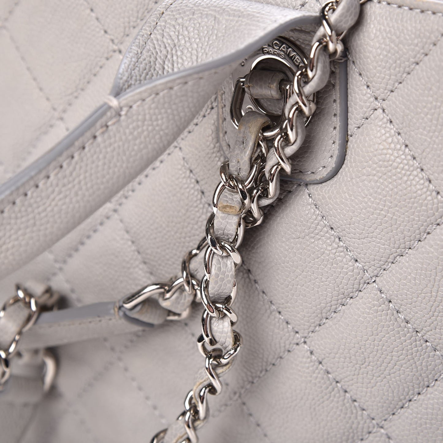 Caviar Quilted Top Handle Shopping Tote Grey