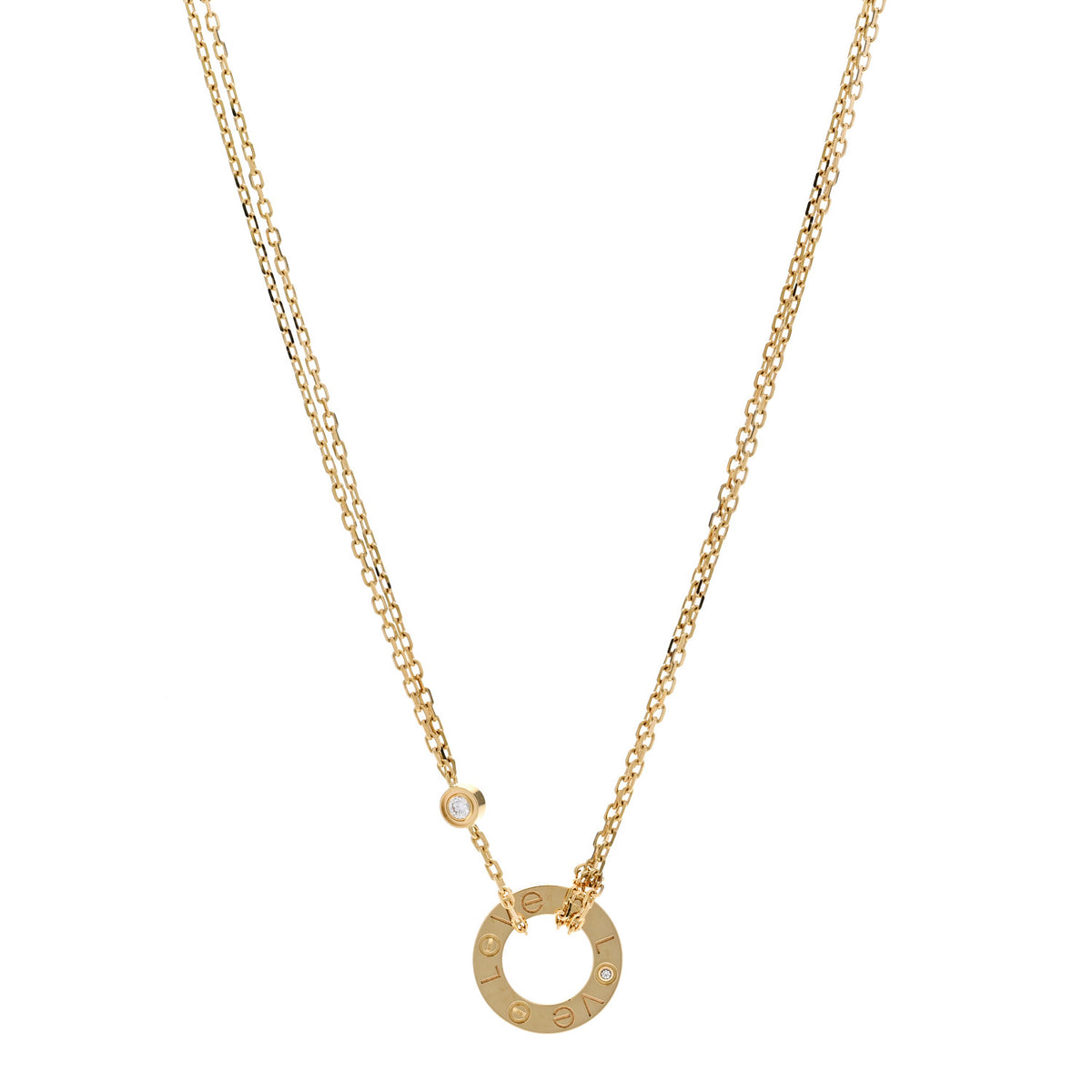 Cartier 18K Yellow Gold 2 Diamond LOVE Necklace 1 of 6