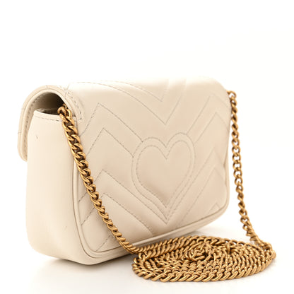 Gucci Calfskin Matelasse Super Mini GG Marmont Shoulder Bag White 3 of 15