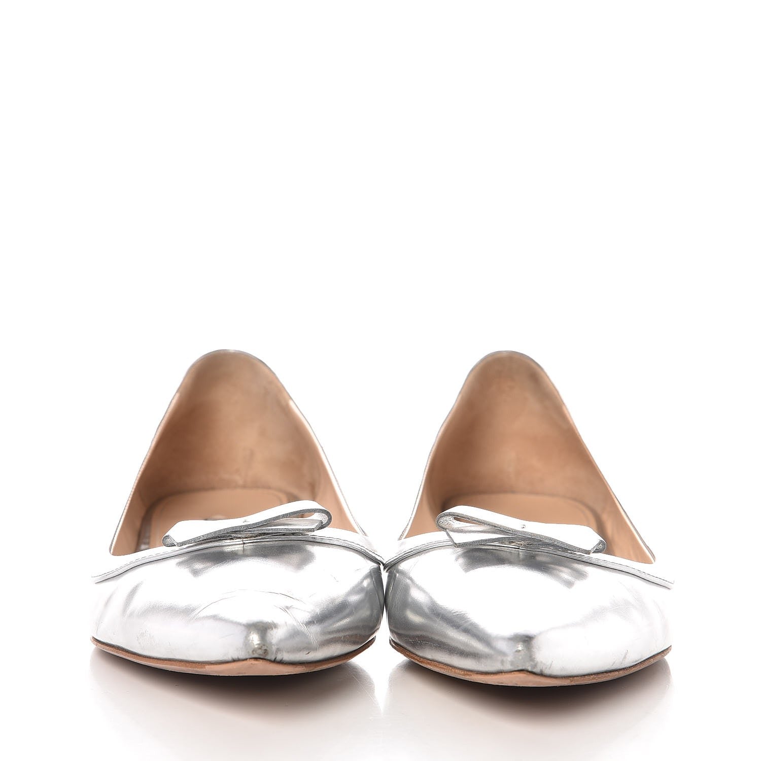 Prada Metallic Calfskin Bow Ballet Flats 39.5 Silver 2 of 12