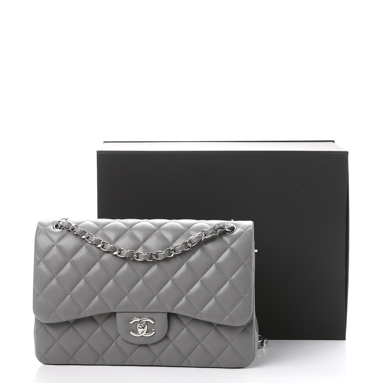 Chanel Caviar Quilted Jumbo Double Flap Grey 9 of 9