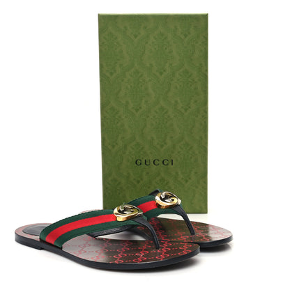 Gucci Nylon Calfskin Web GG Monogram Womens Thong Sandals 41 Green Red Cocoa 9 of 10