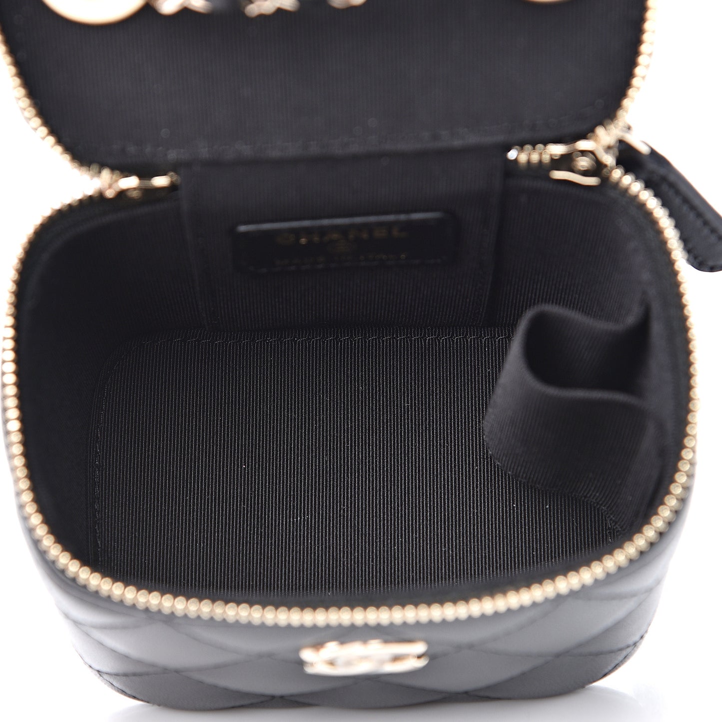 Lambskin Quilted Trendy Mini Vanity Case With Chain Black