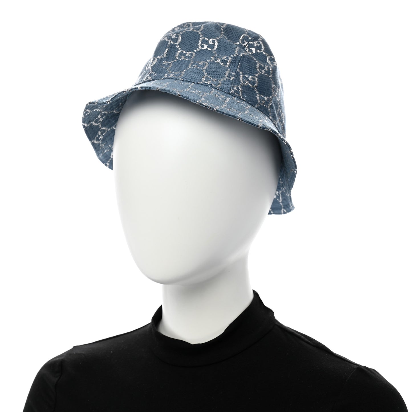 Canvas Lame GG Monogram Bucket Hat XS Light Blue Silver