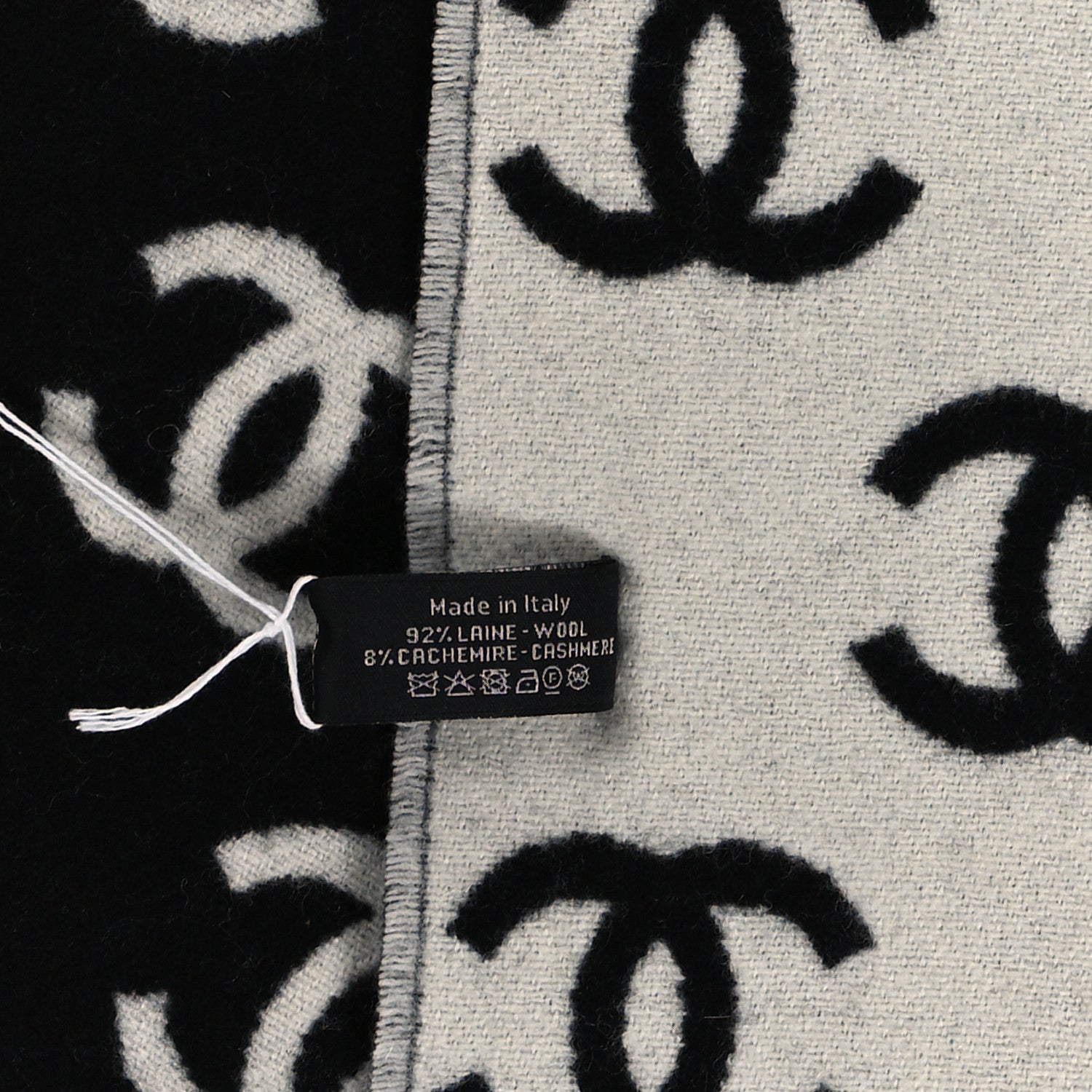 Chanel Wool Cashmere CC Scarf Black White 4 of 4