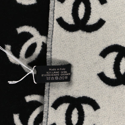 Chanel Wool Cashmere CC Scarf Black White 4 of 4