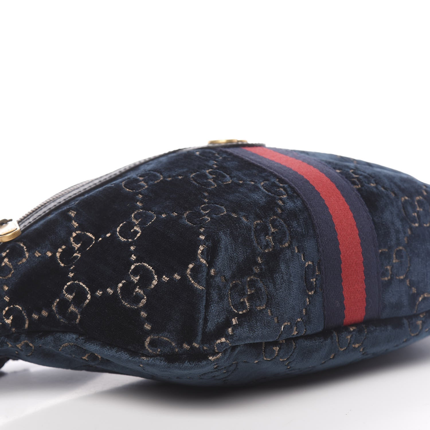 Gucci Velvet GG Monogram Web Belt Bag Blue Beige 8 of 10