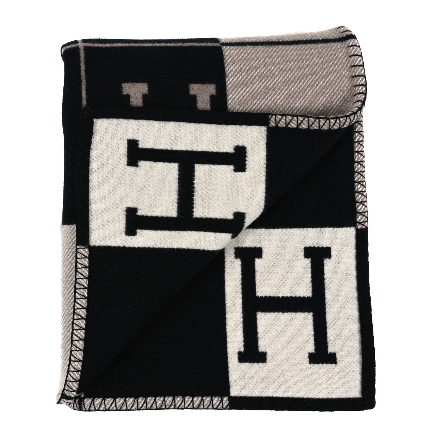 Hermes Wool Cashmere Avalon III Blanket Ecru Black 2 of 3
