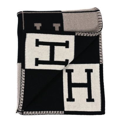 Hermes Wool Cashmere Avalon III Blanket Ecru Black 2 of 3