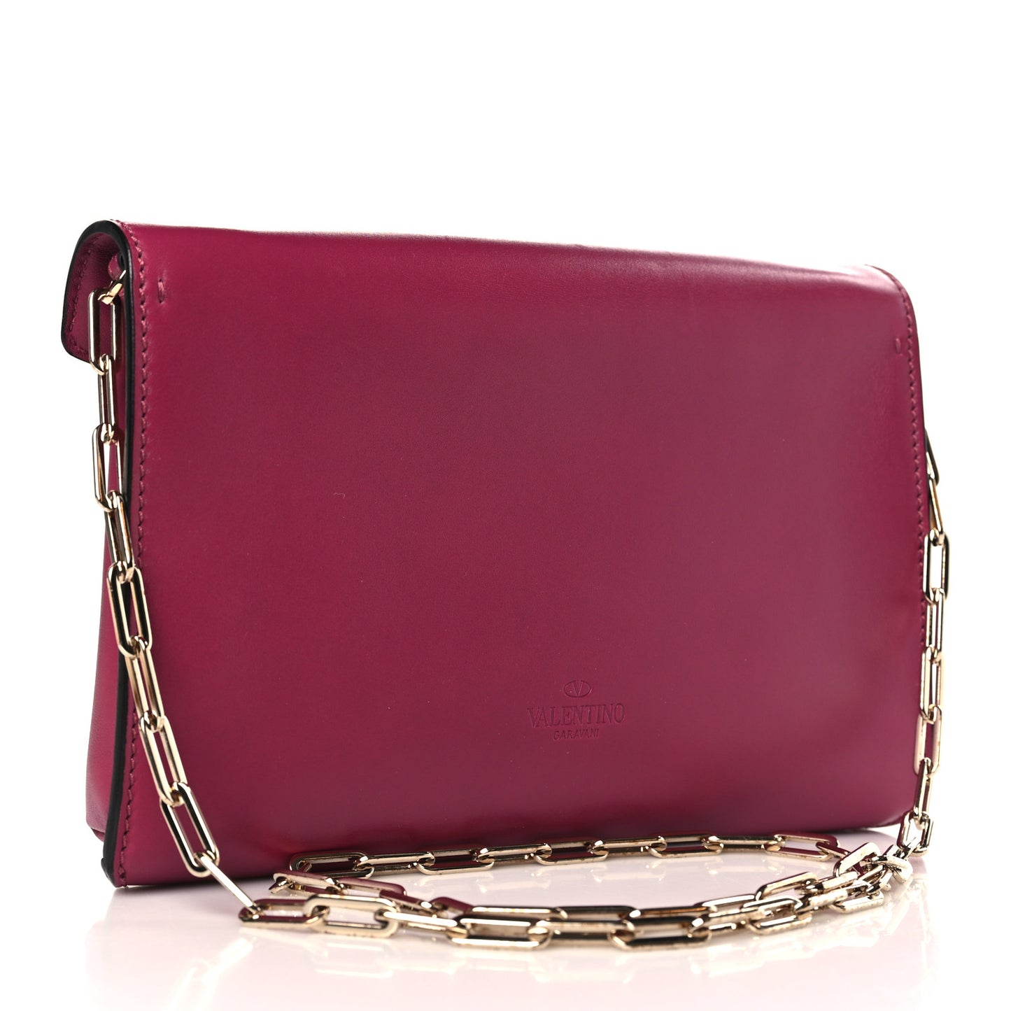 Calfskin V Rivet Chain Clutch Camelia