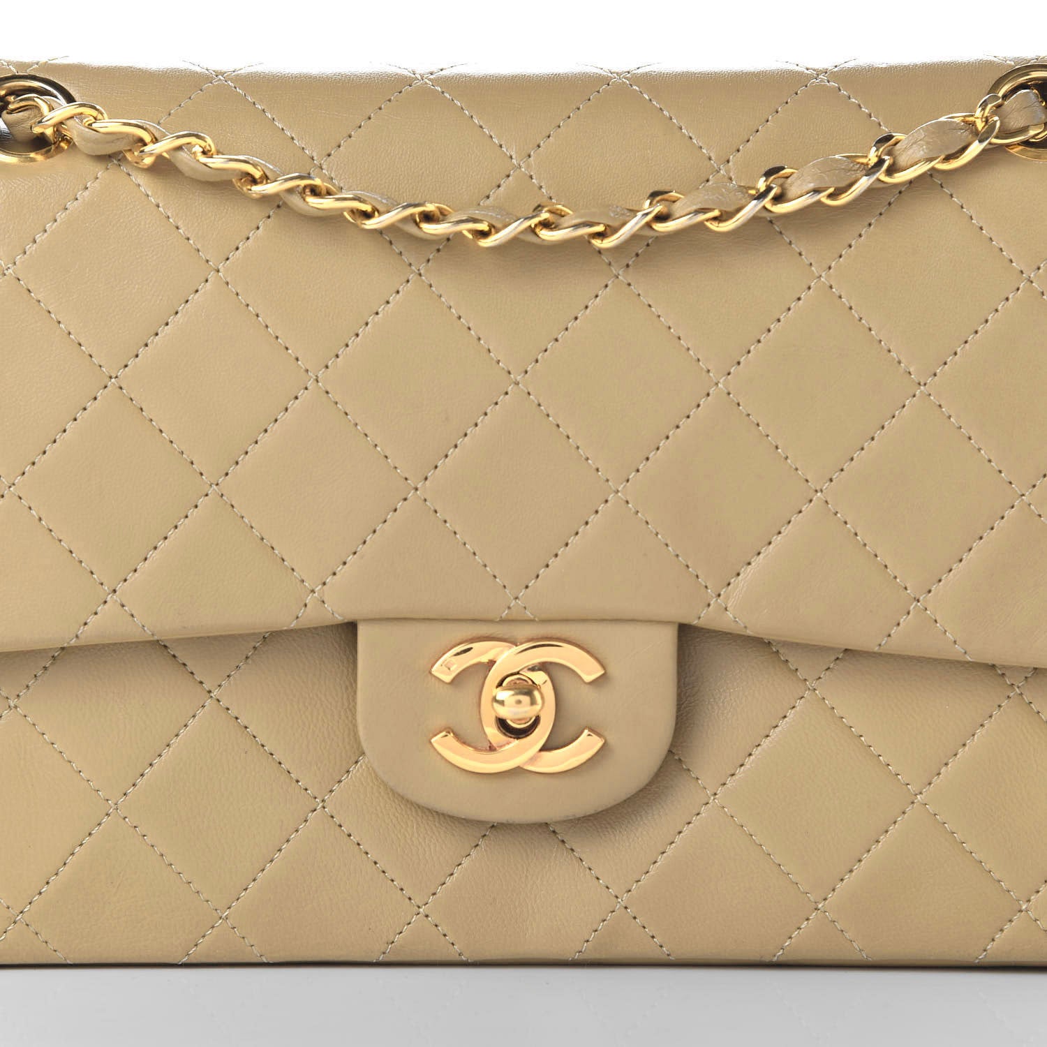 Chanel Lambskin Quilted Medium Double Flap Beige 11 of 11