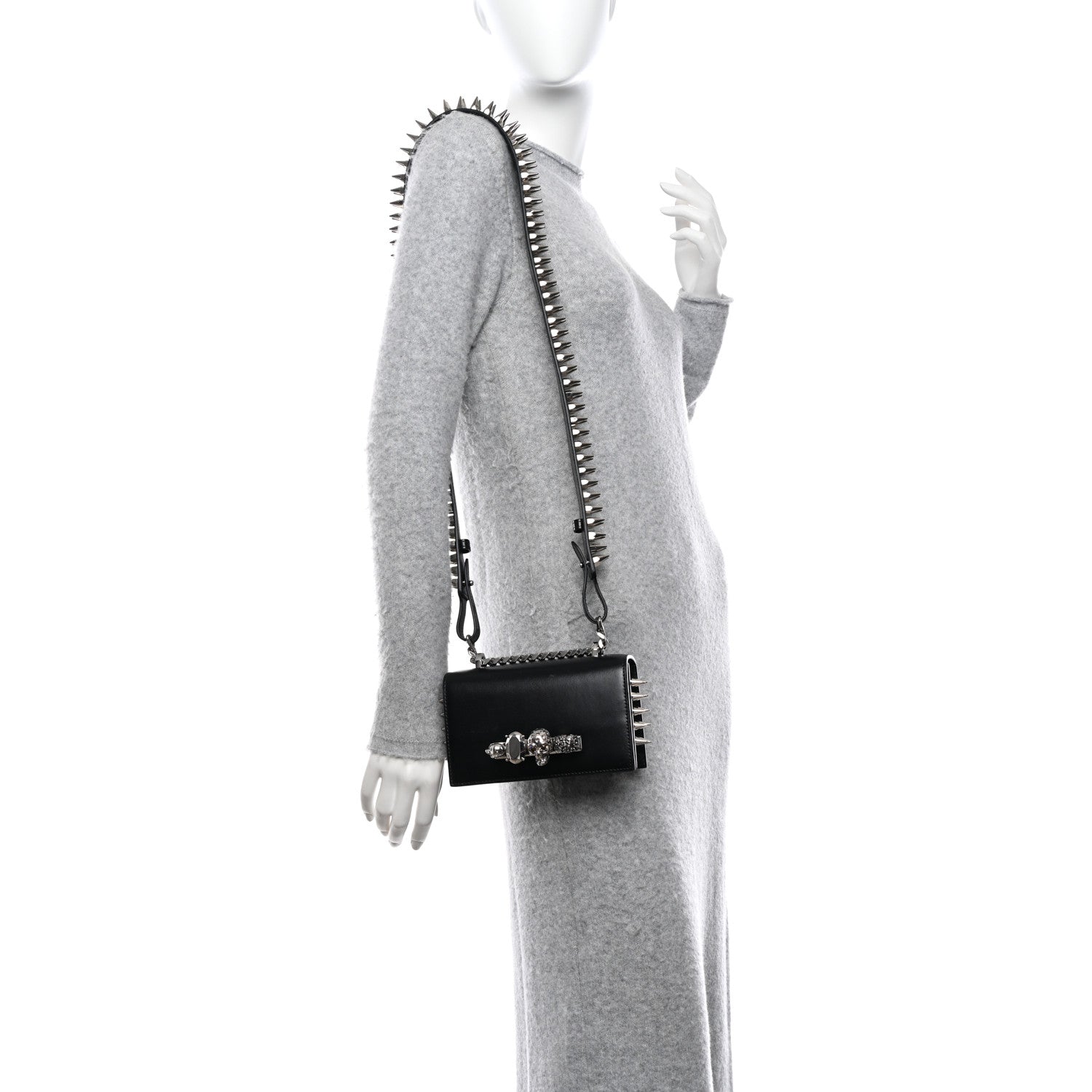 Alexander McQueen Calfskin Studded Jeweled Mini The Biker Knuckle Satchel Black 2 of 10