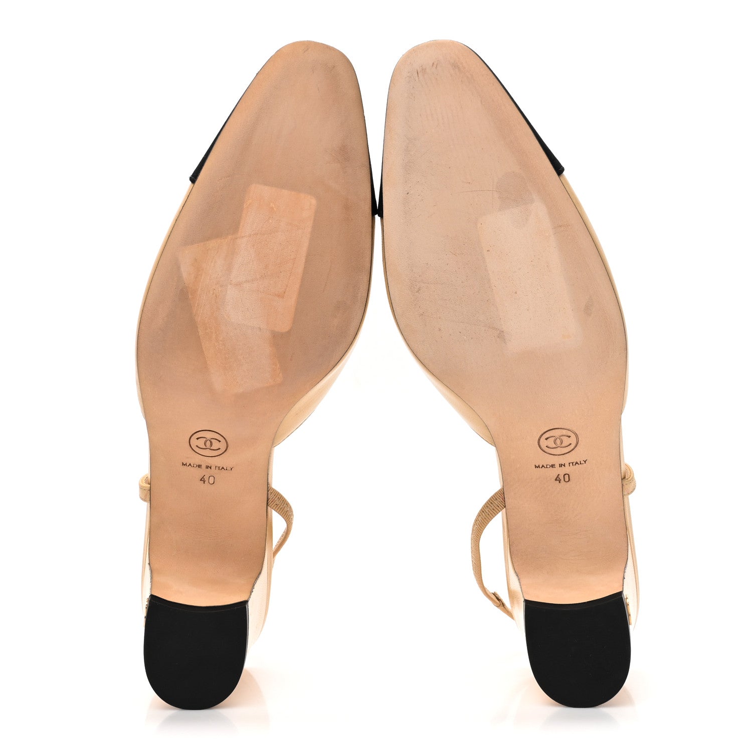 Chanel Goatskin Grosgrain Cap Toe CC Slingback Pumps 40 Beige Black 5 of 12