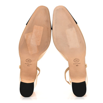 Chanel Goatskin Grosgrain Cap Toe CC Slingback Pumps 40 Beige Black 5 of 12