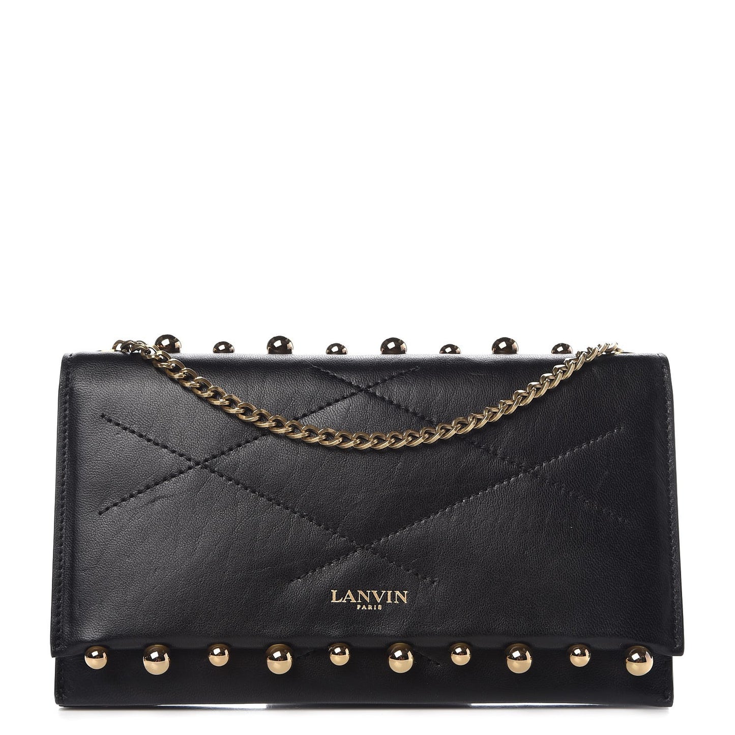 Sugar Metal Pearl Chain Flap Crossbody Black