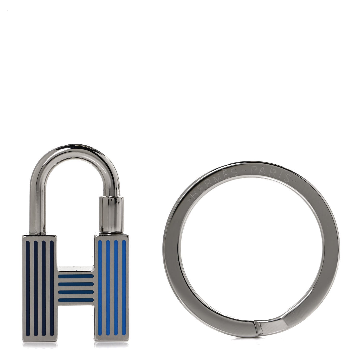 Hermes Lacquered Palladium Cadenas Quizz Rainbow Key Ring Camaieu De Bleus 1 of 5