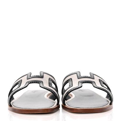 Hermes Calfskin Canvas Oran Sandals 40 Black 2 of 9